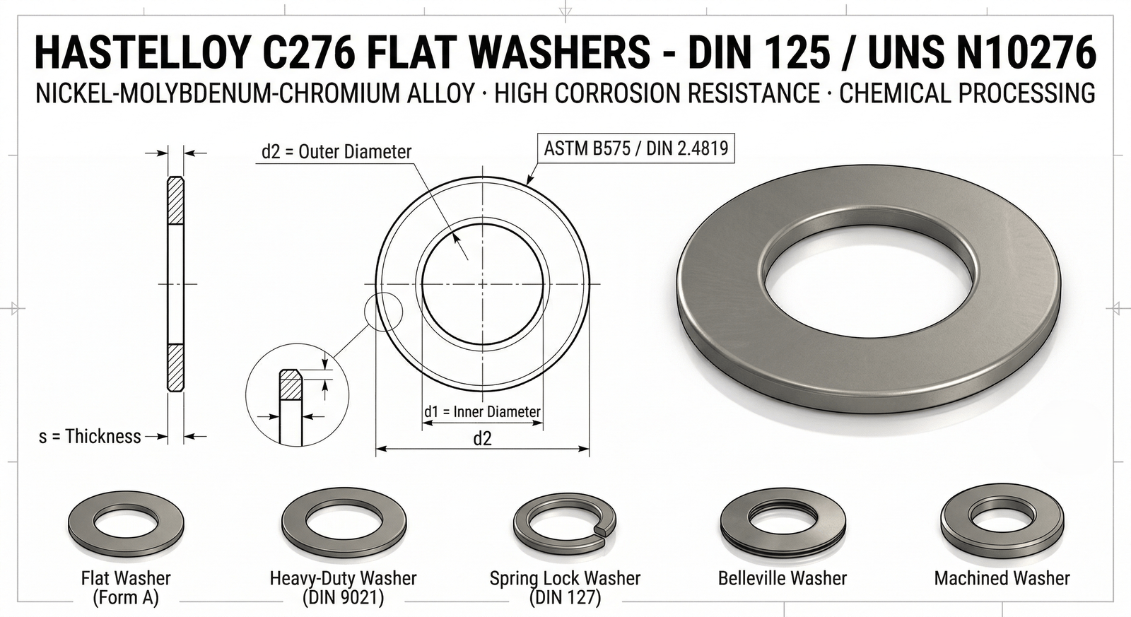 Hastelloy C276 Flat Washer CAD Drawing