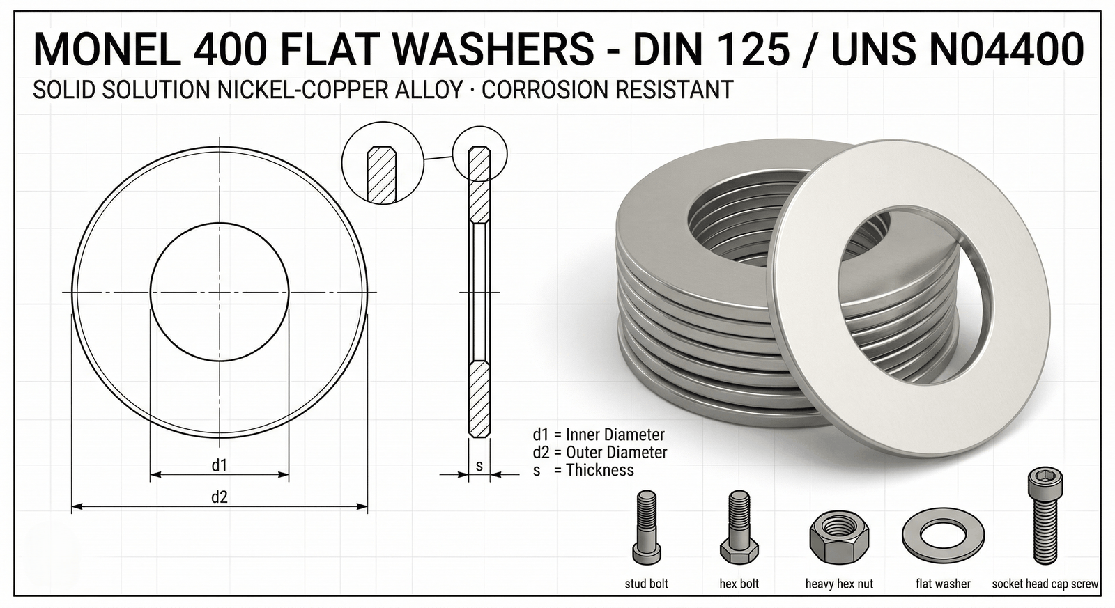 Monel 400 Flat Washer CAD Drawing