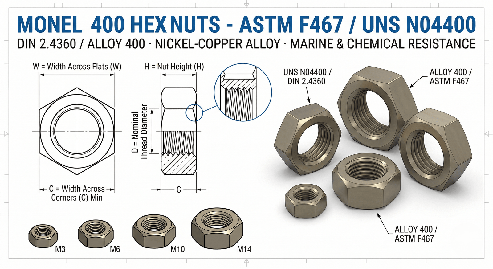 Monel 400 Hex Nut CAD Drawing