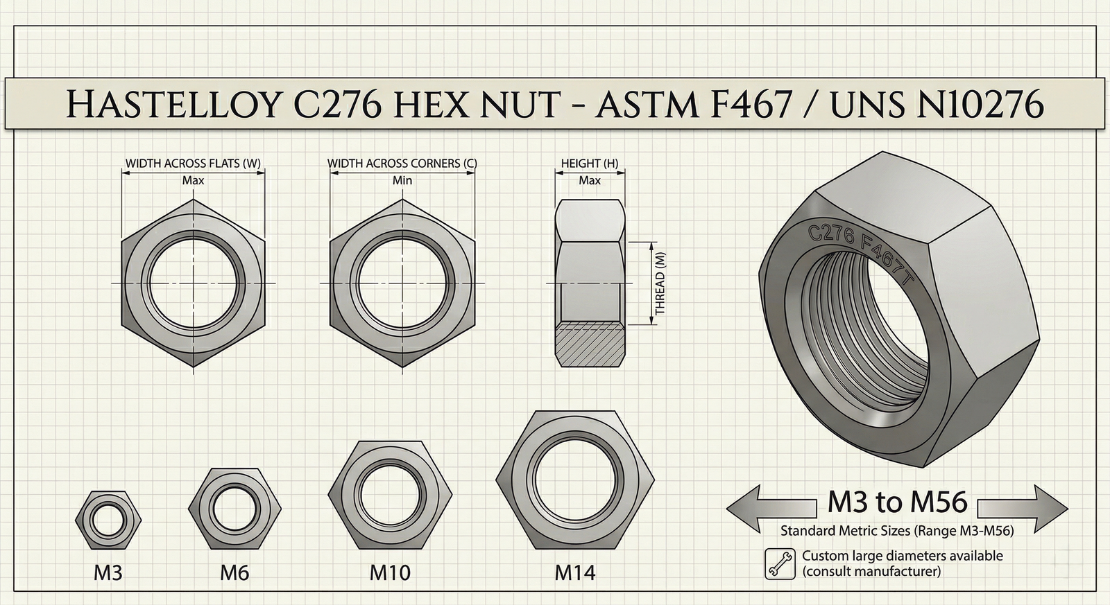 Hastelloy C276 Hex Nut CAD Drawing