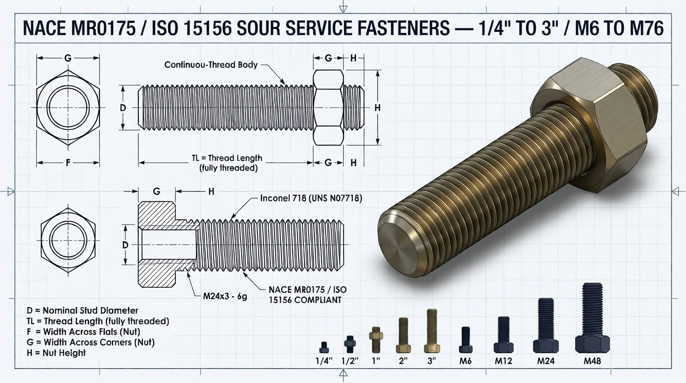 NACE MR0175 Sour Service Stud Bolts and Fasteners
